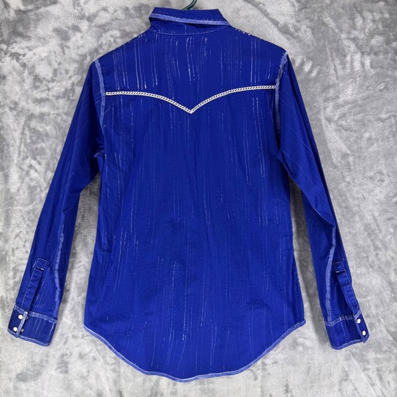 Shyanne Womens Blue Western Style Rhineston Embellished Long Sleeve Shirt Size M - Picture 2 of 10